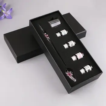 

7PCS/SET Handmade Floral Glass Pen Dip Writing Ink Signature Pens Set for School Stationery Gifts Art Decoration Supplies E65A