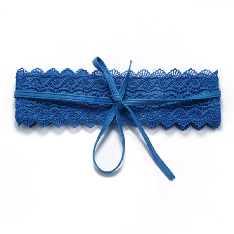 blue Завязывающийся пояс для женщин, модный черный, белый, широкий корсет, полый Цветочный Пояс, женское свадебное платье, пояс на талию - Цвет: blue