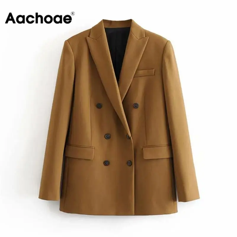 awesome  Women Elegant Long Sleeve Double Breasted Blazer Jacket Casual Solid Female Chic Lady Office Suit B