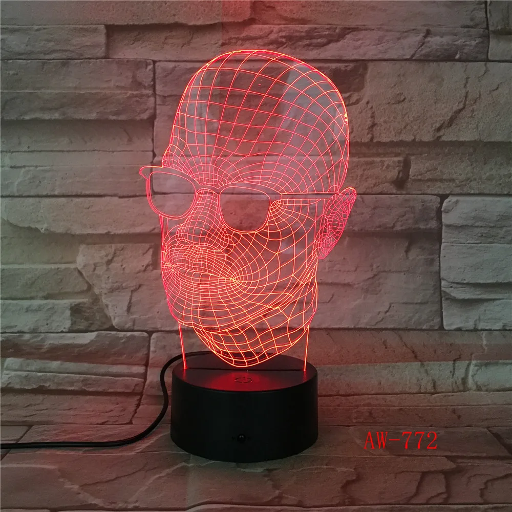 Новинка Стеклянный Череп 3D светодиодный светильник Настольная лампа для Хэллоуина украшение подарок детский праздник USB 7 цветов Изменение офиса свет AW-772