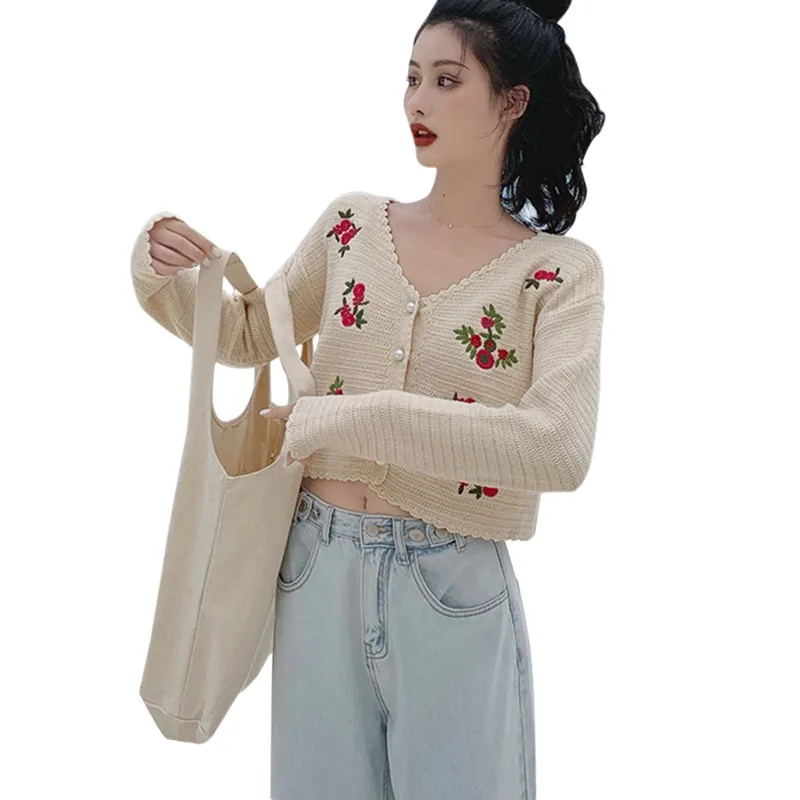 

Women Sweaters Ladies Early Autumn Winter Cardigan Women's Fashion Retro Crochet Embroidery Cardigan Sweater Top One Size