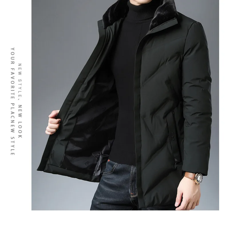 Winter Men Fur Collar Sweater New Products Fashion Middle-aged Business Men'S Wear Mid-length Warm Cotton-padded Jacket Coa