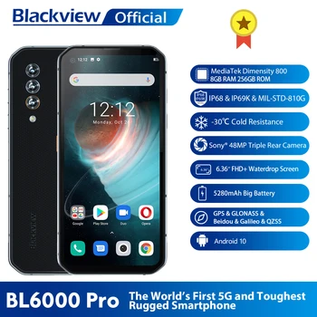 Blackview BL6000 Pro 5G Phone IP68 Waterproof 48MP Triple Camera 8GB RAM 256GB ROM 6.36 Inch FHD+ Global Version 5G Mobile Phone