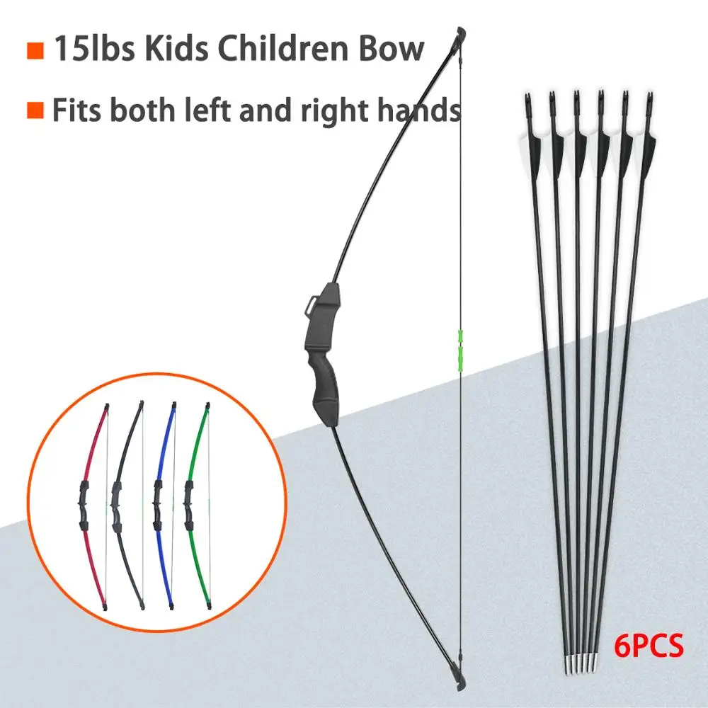 43 "15lbs crianças arco 6 pçs de fibra vidro setas tiro com arco recurvo takedown juventude caça alvo prática jogo