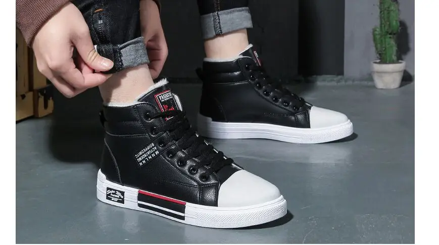 Winter men shoes high-top Men's Casual Shoes black shoes for men Keep warm Canvas shoes men fashion Leather Casual Shoes 40 3
