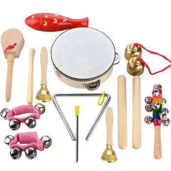 

14 PCS Wooden Musical Instruments Set Percussion Toy Rhythm Band Set, Healthy Baby Toy Gift, with A Bag