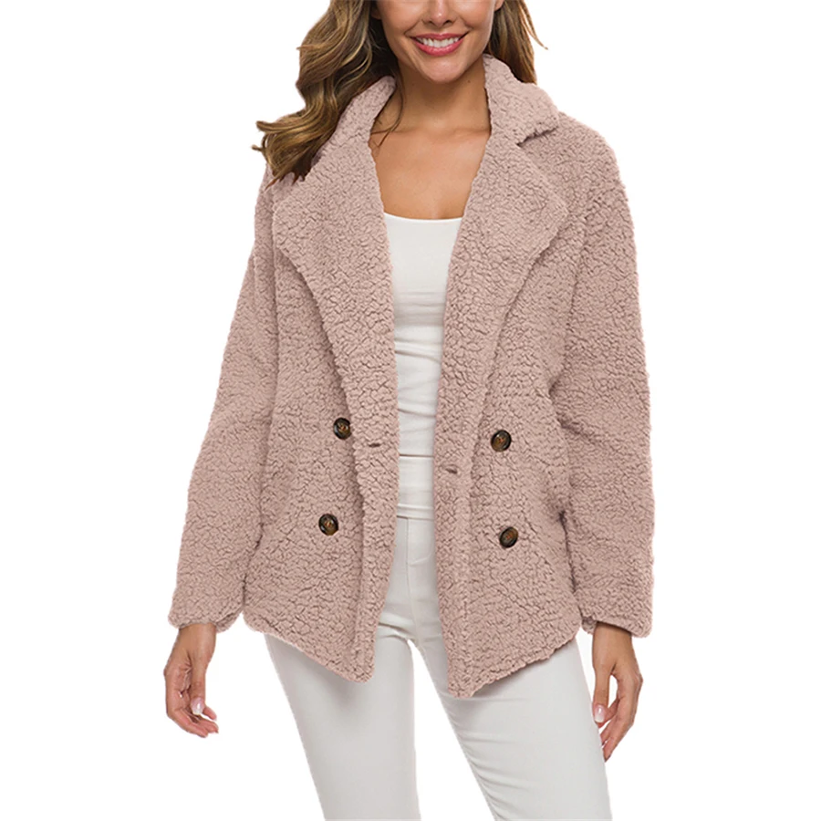 19 женские шубы из искусственного меха Тедди куртка Медвежонок женский плюшевый мех поддельные пальто Зазубренные лацканы над размером d зимнее пальто плюшевая куртка большого размера 5XL - Цвет: Pink