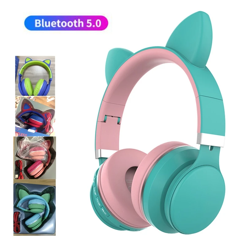 LED Cat wireless Headphones with Microphone Foldable Girl Kid Helmet Phone Tablet Music Bass auriculares bluetooth inalambrico