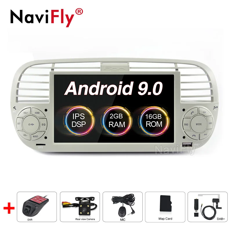 Ips DSP Android 9,0 Автомобильный dvd Радио Аудио мультимедийный плеер для Fiat 500 2007- gps навигация wifi 4G RDS BT SD - Цвет: 9.0 Camera DVR DAB