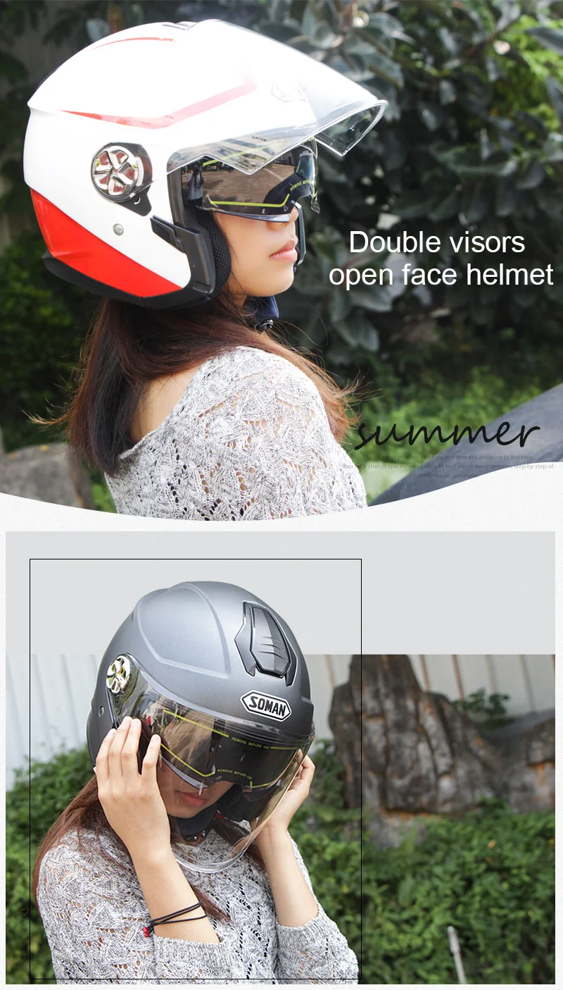 SOMAN 519 Capacete de Motocicleta, двойной козырек, открытый шлем для женщин, безопасный мопед, ретро электрический мотоциклетный шлем ECE
