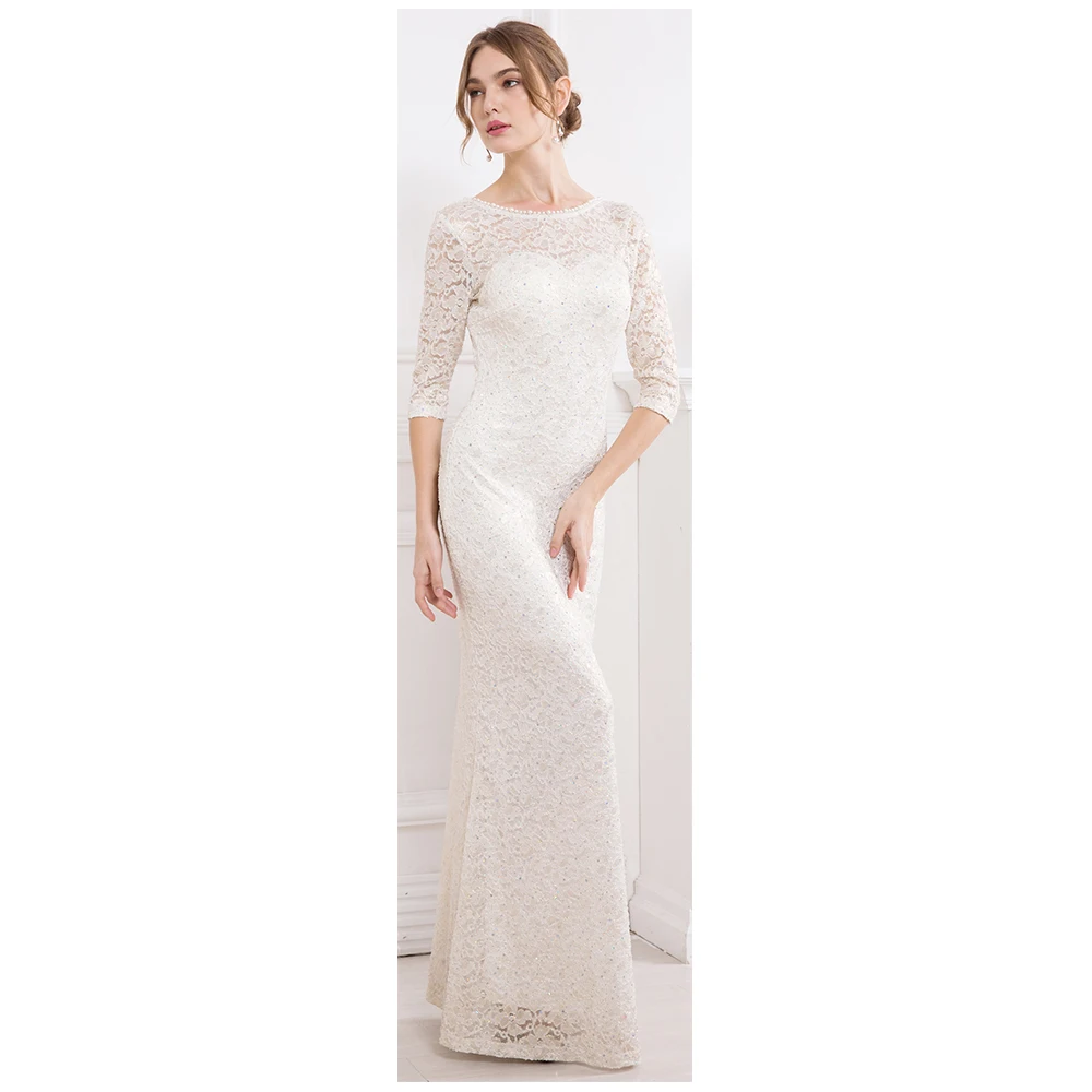 Angel-Fashion/кружевное длинное вечернее платье с короткими рукавами, расшитое бисером, Abendkleid, белое 415