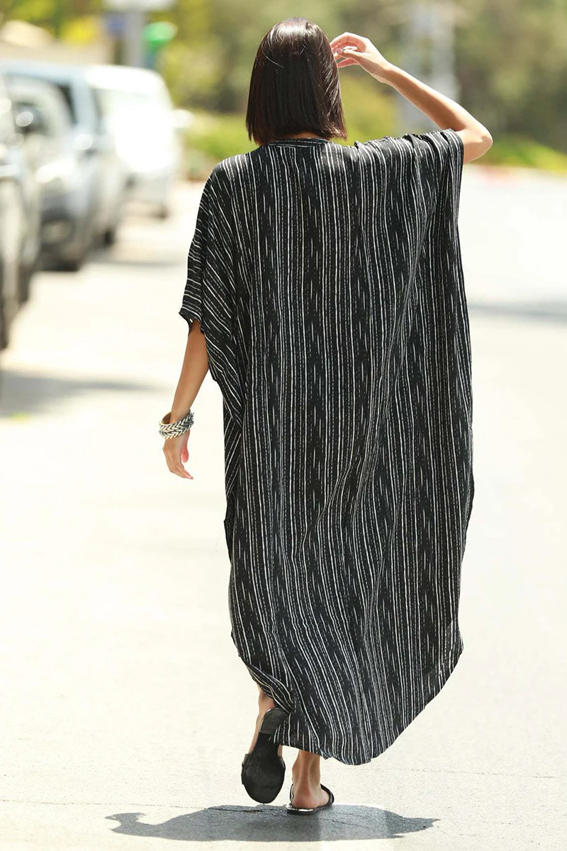 New Plus size Beach Shirt Cover up Striped Kaftan Beach Robe Plage Bathing suit cover ups Kimono Femme Top Women Summer Dress