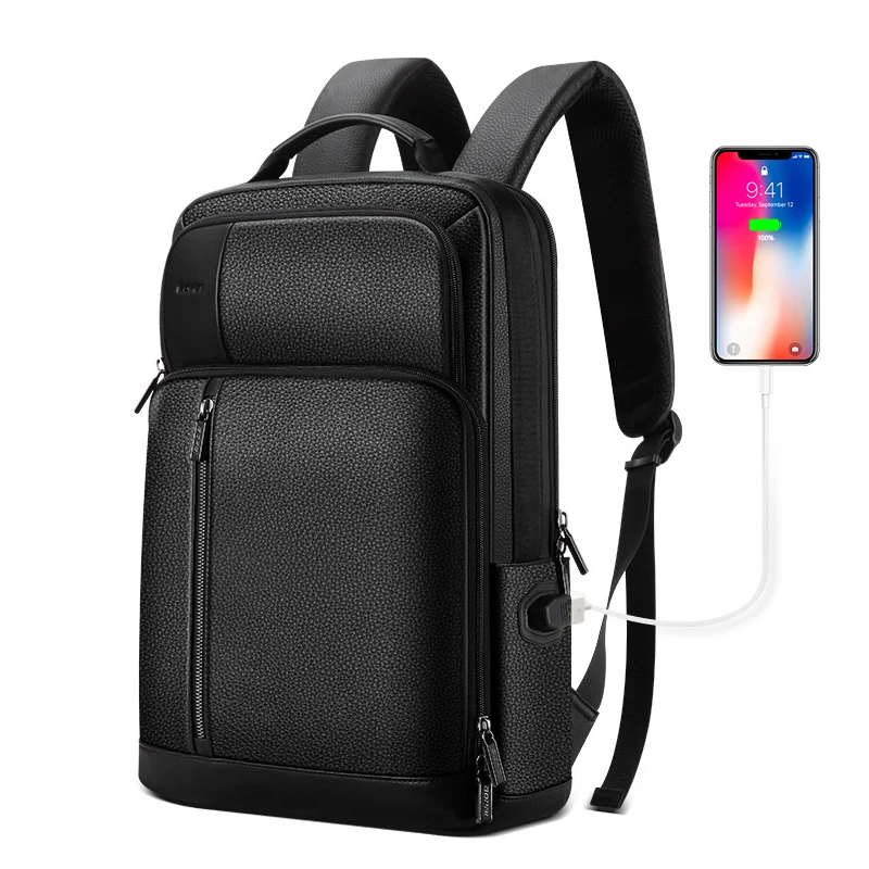 

Luxury Genuine Leather Mens Backpack Bag Expandable Slim Laptop Computer Back Pack Bag mochila hombre Real Leather Bagpack