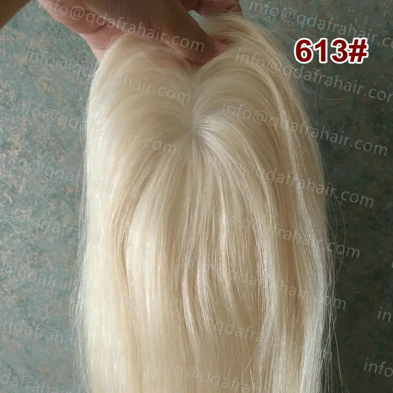 Hstonir Toupee Woman 613 Human Hair Top Piece European Remy Hair One Piece Hair Topper Mono Fishnet Clip Wig TP07