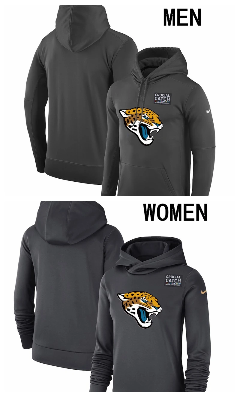 Jacksonville Мужская и Женская толстовка Jaguars Crucial Catch Performance Американский Футбол Толстовка Антрацит