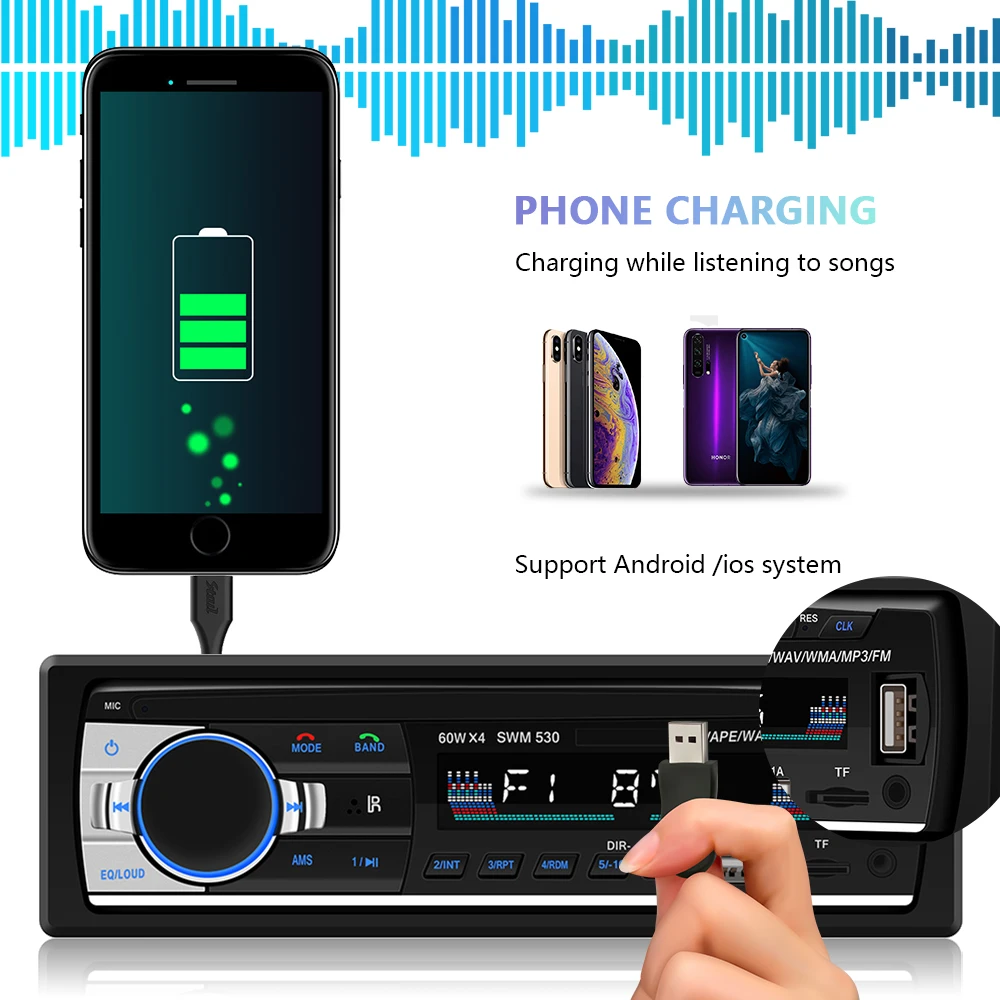 12 В Bluetooth Стерео Fm радио Mp3 аудио плеер Зарядное устройство Usb Sd Aux Авто Электроника 1 DIN Авторадио дистанционное управление