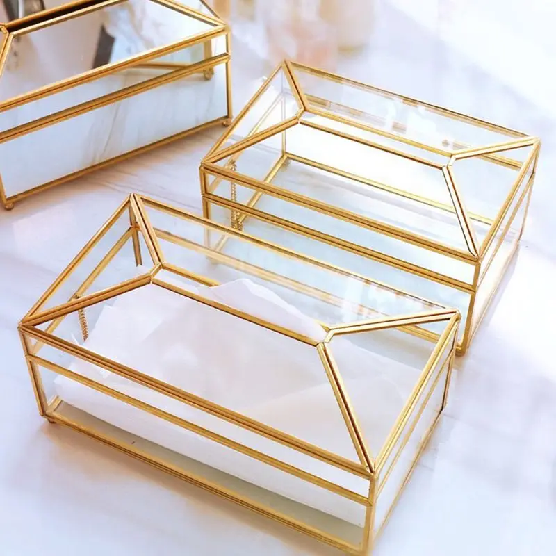 Европейский стиль металлическое зеркало коробка для салфеток геометрический полотенце контейнер для салфеток держатель автомобиля украшение дома