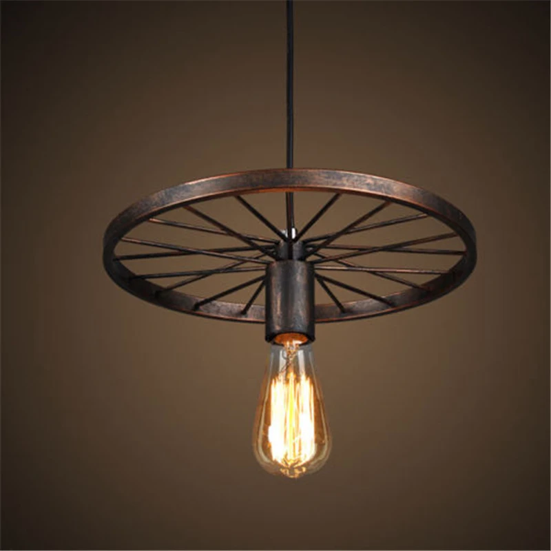 

Retro Iron Light Industrial Lamp Nordic Metal Wheel Lights Hanging Lamp E27 Indoor Lighting Ceiling Light Home Decor
