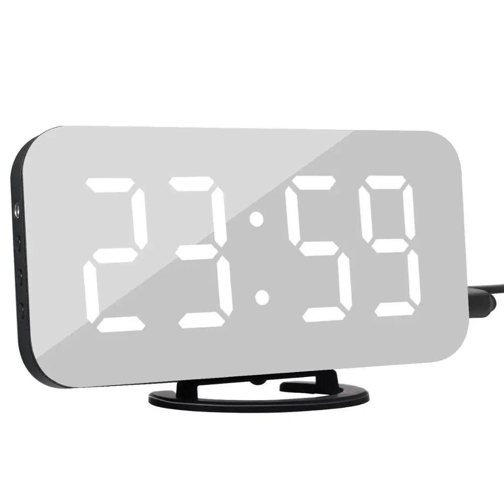 

LED Mirror Alarm Clock With Dimmer Snooze Nightlight Table Desk Digital Clock 2 USB Charge Ports for iPhone Androd Alarm Clock