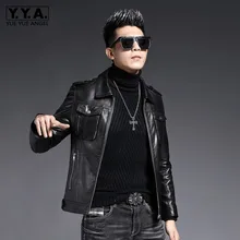 Роскошная деловая повседневная мужская куртка из натуральной овчины, приталенная мотоциклетная байкерская куртка из натуральной кожи, Мужская Байкерская короткая куртка