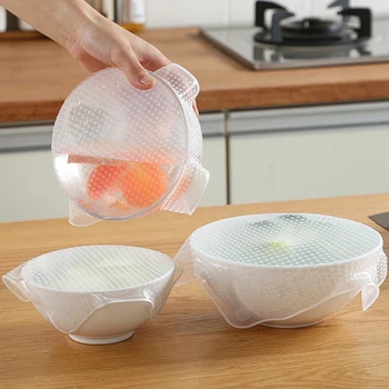 

4 Pc/lot Silicone Bowl Lid Zero Waste Food Wrap Reusable Kitchen Accessories Sealing Cap Stretching Refrigerator Microwave Oven