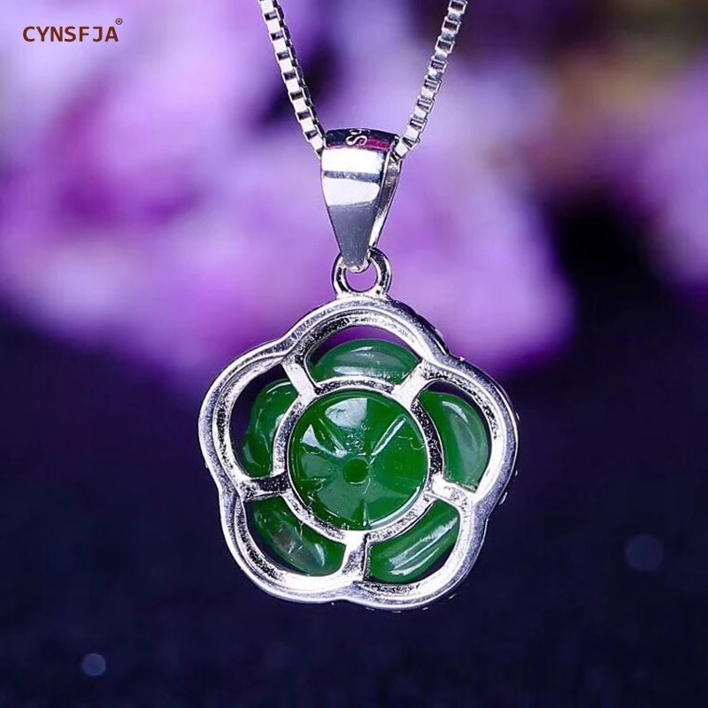 CYNSFJA настоящий Сертифицированный подвескаиз натурального камня Jade Jasper 925 пробы серебряные ювелирные украшения розовый зеленый нефрит резная подвеска ручной работы лучший подарок
