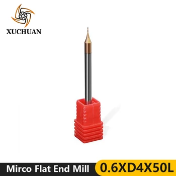 

1pc 0.6mm Micro Engraving Bit 2 Flutes Flat End Mill TiCN Coating Flat Milling Cutter 4mm Shank CNC Router Bit