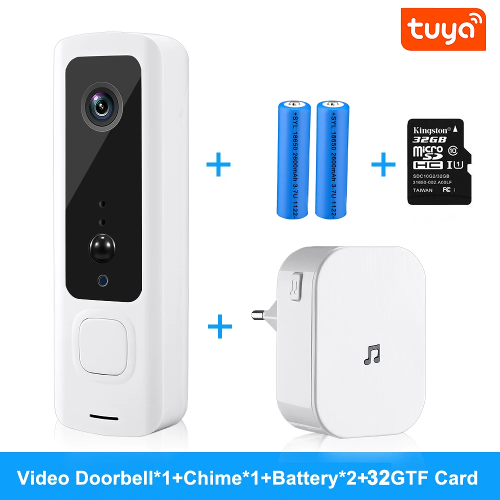 Elecpow Tuya Video Doorbell Smart Home Wireless WIFI Phone Intercom Door Bell 155 Degree View PIR Night Vision Security Camera 