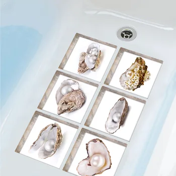 

6Pcs/Set 3D Pearl Shell Bathtub Non-skid Decorative Stickers Marine Life Wall Stickers For Bathroom Shower Room Home Decor