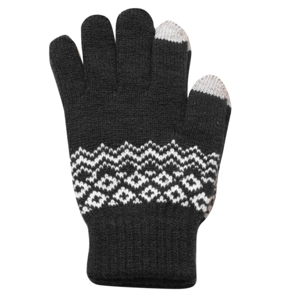 Wo мужские зимние перчатки, тянущиеся вязаные варежки, геометрические вязаные перчатки с сенсорным экраном на весь палец, теплые флисовые перчатки для езды на велосипеде