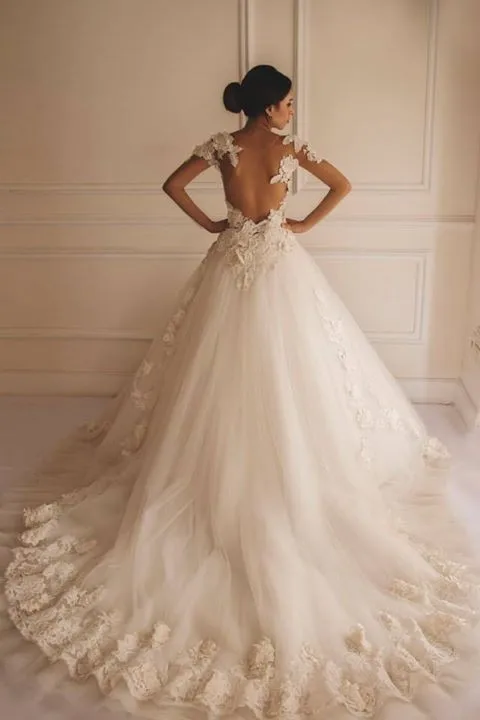 Robe de mariage романтическое свадебное бальное платье с кружевной аппликацией с низким вырезом на спине Vestidos De Novia бисер платья для матери невесты