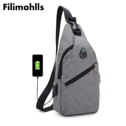 Модные повседневные мужские нагрудные сумки на одно плечо зарядка через USB нагрудные сумки через плечо мужские противоугонные F-507 с одним