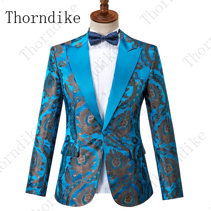 Thorndike ЖАККАРДОВЫЕ мужские свадебные костюмы на заказ/голубого цвета, мужские костюмы с острым отворотом, мужской блейзер для вечеринки, 2 предмета, куртка, брюки