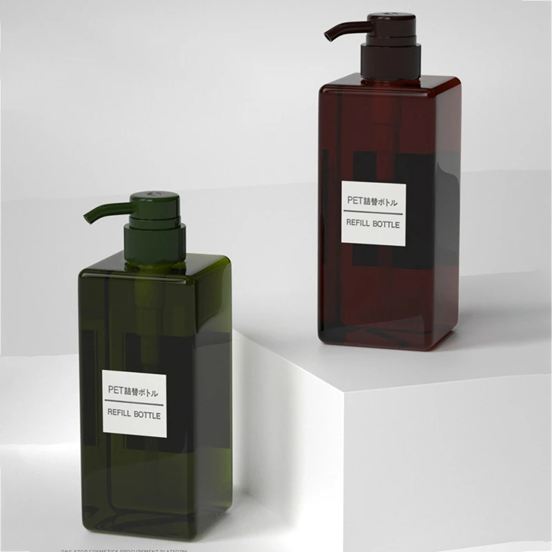 Shampoo Shower Gel Dispenser Rectangular Refillable Soap Empty Bottle Press Type For Cosmetic Bathroom 250/450/650ML