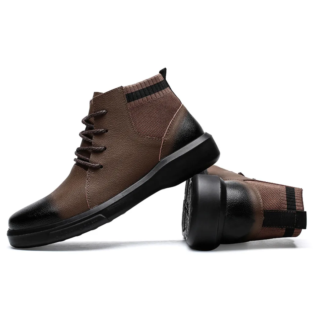 Men Winter Waterproof Boots Fashion Quality Leather Lace Up Ankle Boot Man's Wear Resistance Work Boot Winter Warm Plush Boots