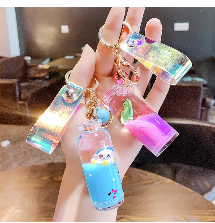 R0058 Online Celebrity Floating Milk Bottle Little Dinosaur Keychain GIRL'S Heart Cute Cartoon Pendant Douyin Celebrity Style Bo