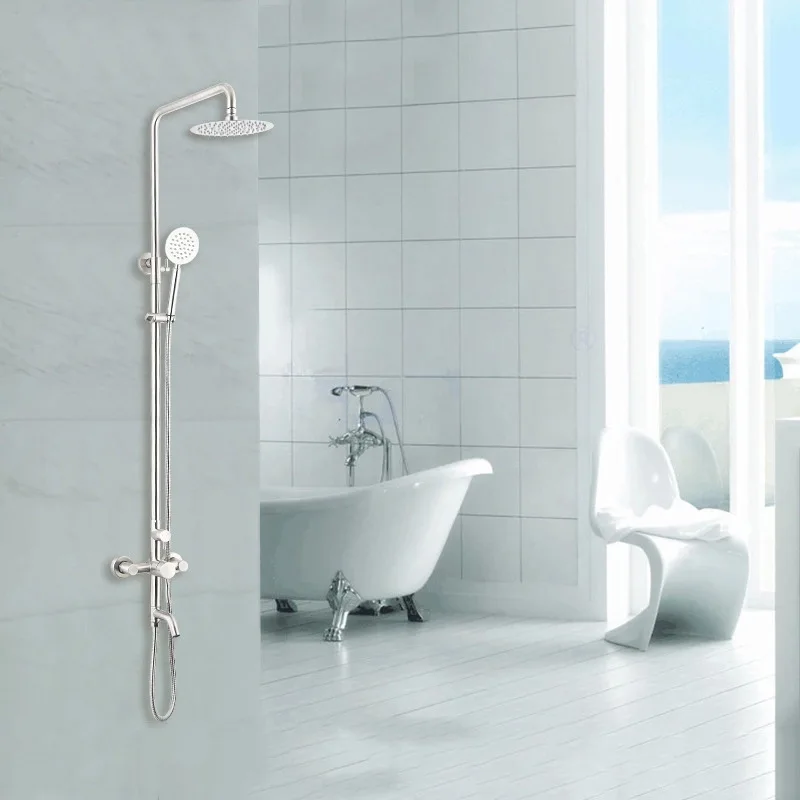 

304 Stainless Steel Shower Head Set Supercharge Water-Saving Bathroom Rain Cold Height Adjustable Brushed Nozzle Top Spray