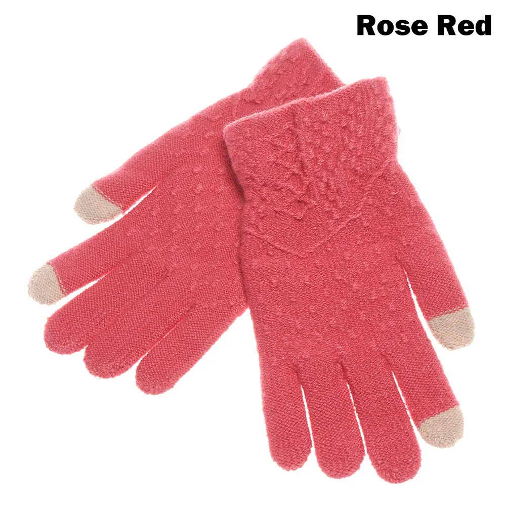 rose red 1 шт., Новое поступление, вязаные перчатки, полный палец, утолщенные, теплые, эластичные, сенсорный экран, варежки для женщин и мужчин, модные, зимние, теплые, аксессуары - Цвет: rose red