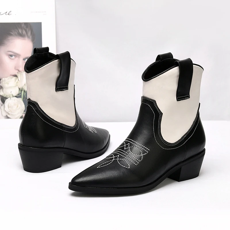 Cena Kozacy mieszana kolorowa skóra pu kowbojskie botki damskie klinowe botki na wysokim obcasie nadruk węża Western Cowgirl Boot 2019 kobieta