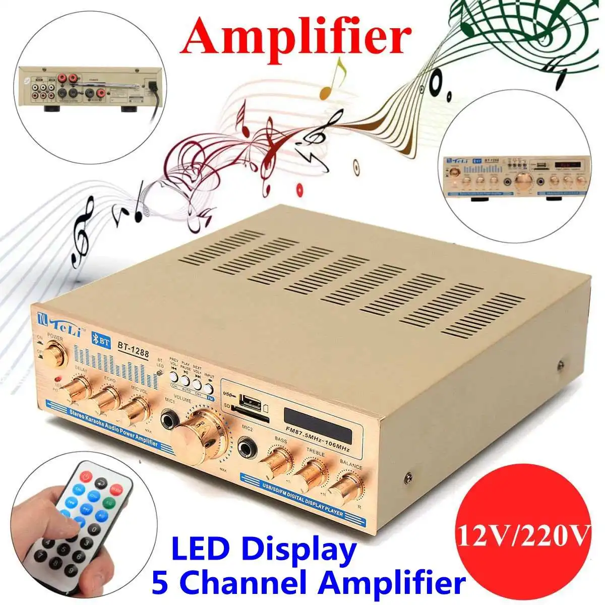 CLAITE AUX Audio Signal Input 600W Karaoke 5CH Stereo bluetooth Amplifier Board VU Meter Support FM USB SD with Remote Control CLAITE AUX Audio Signal Input 600W Karaoke 5CH Stereo bluetooth Amplifier Board VU Meter Support FM USB SD with Remote Control