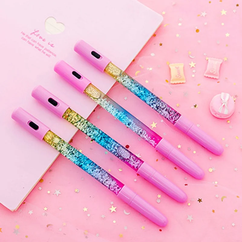 1Pc Glitter Cute Pen Liquid Color Kawaii Light Gel Pens Crystal Pen Office Writing Cute Stationery Gift Random Style