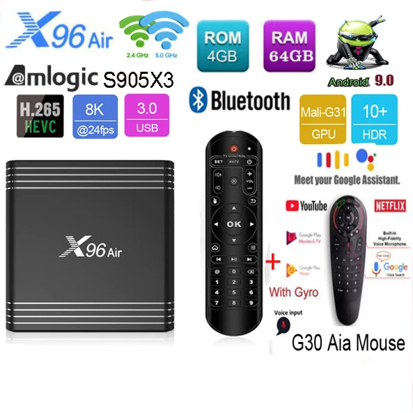 4G 64G G30 X96 air android 9,0 s905x3 ТВ приставка Amlogic четырехъядерный 2,4& 5G двойной Wifi bluetooth Поддержка 8K google Netflix медиаплеер - Цвет: 4G 64G G30
