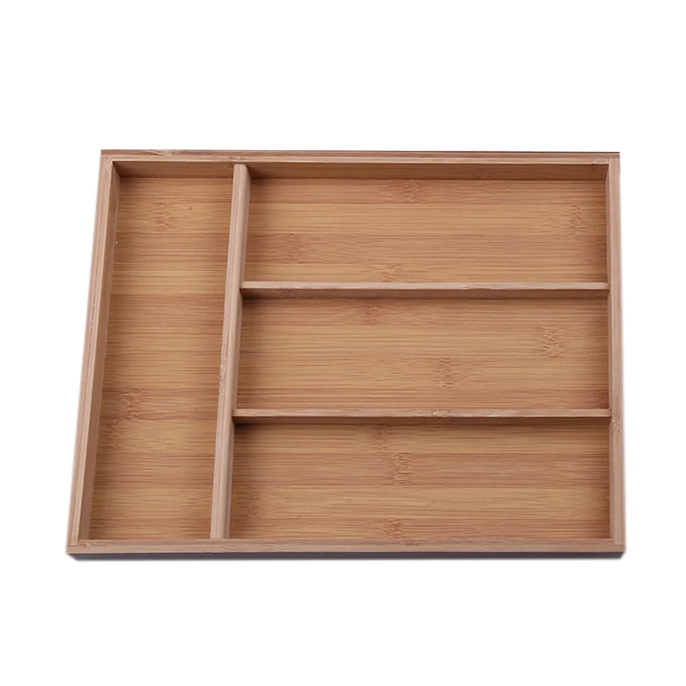 

Multifunctional Bamboo Kitchen Holders Small Cutlery Tray Eco-friendly 4 Compartment Storage Silverware Organizer Drawer Home