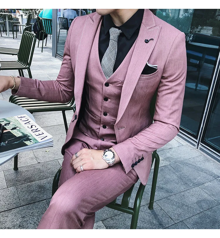 Khaki Wedding Suit Men New Arrival High Quality Men's Suits Formal Three Piece Prom Party Dress Work Business Suit Male Q889