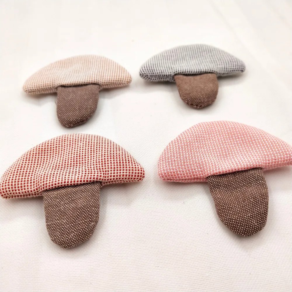 12pcs Cloth Plaid Mushroom Patch DIY Sewing Clothing Headwear Hair Clip Shoes Bag Accessories Handicraft Materials