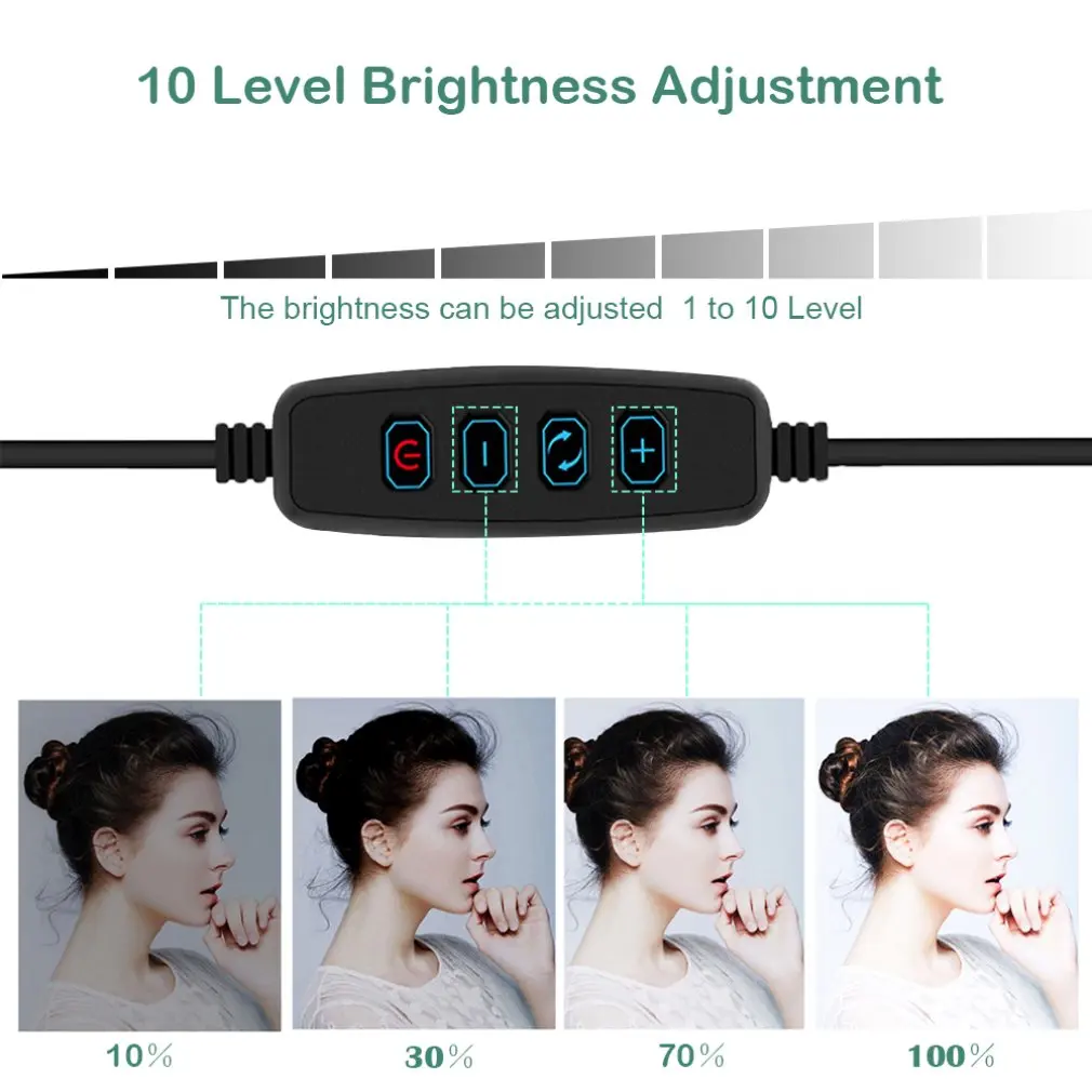 Photography Dimmable LED Selfie Ring Light Video Live Photo Studio Light With Phone Holder USB Plug Tripod