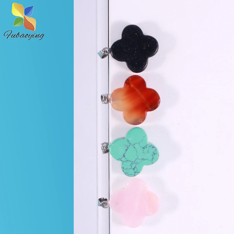 2021 Trendy Four Leaf Clover Necklace Earring Ring Charm Pendant 50pcs Natural Stone Pendant DIY Wholesale for Jewelry Making 3