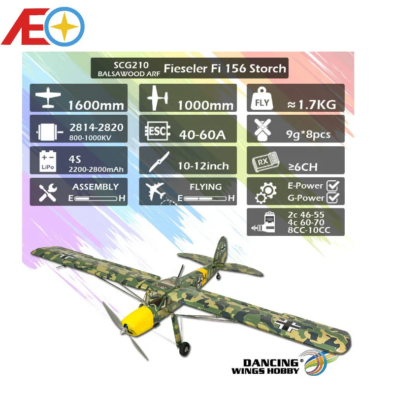Новинка 2020 Радиоуправляемый самолёт SCG21 fiesеще Fi 156 Storch 1600 мм (63 дюйма) Balsa ARF PNP