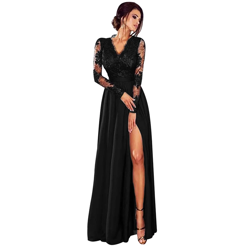 Black Lace Dress Women Long Maxi Dress ...