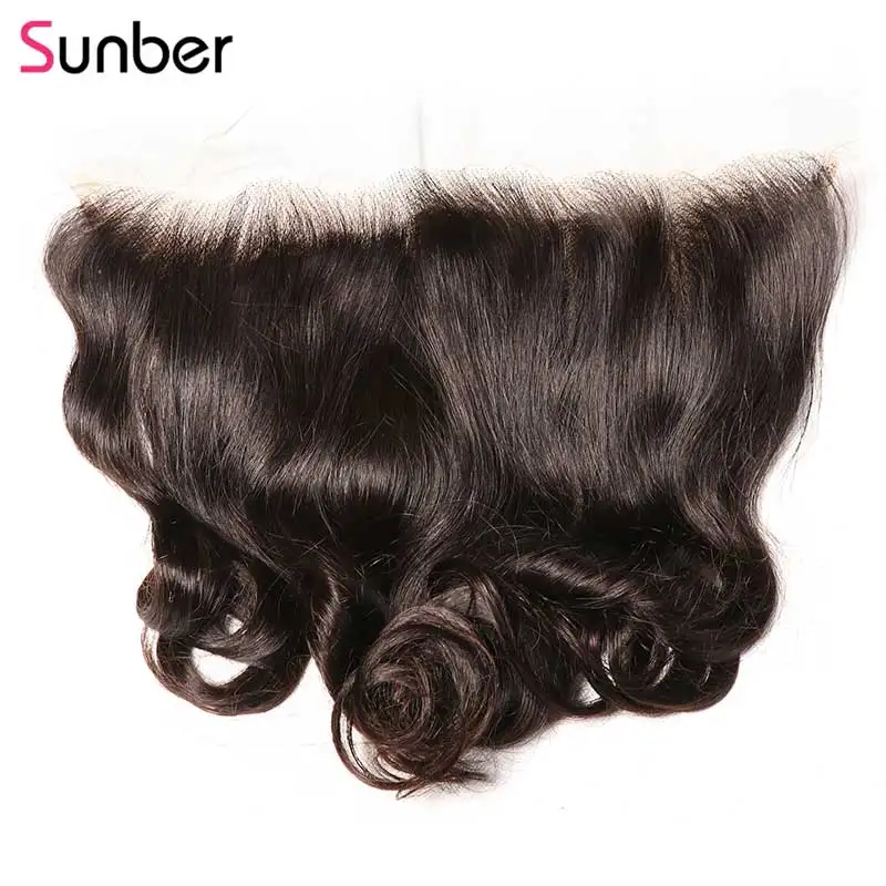 Sunber волосы Preuvian волосы свободные волнистые в наборе с фронтальной 10-26 дюймов наращивание волос 13x4 кружева Фронтальная с пучки волосы Remy